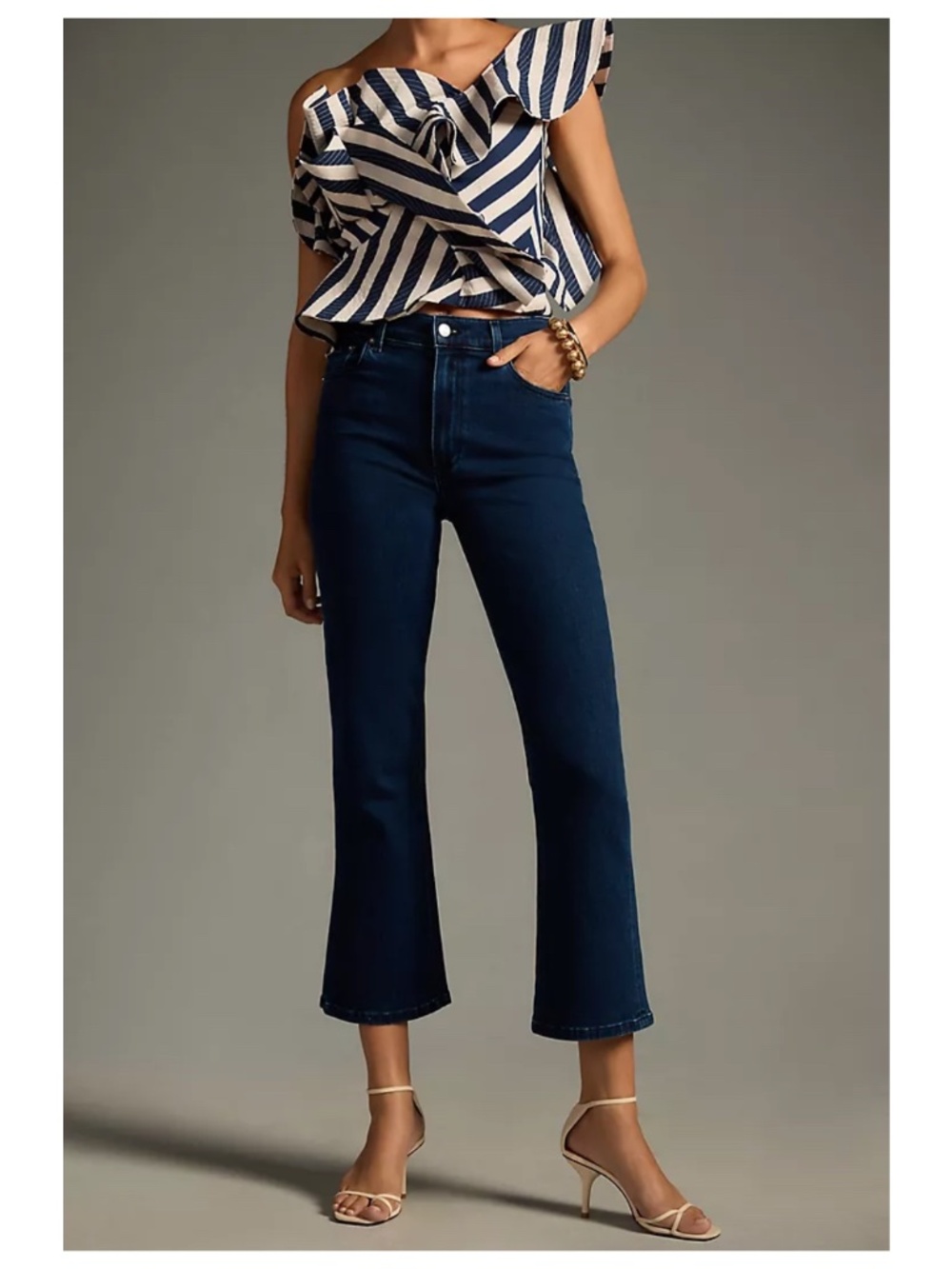 LE JEAN Bella Crop Flare Jeans Dark Blue Wash Women’s Size 28
